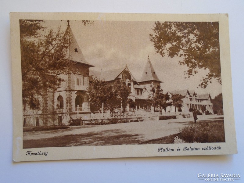 D184285 old postcard of Keszthely -wave and Balaton hotels 1940's