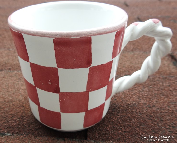 Old ceramic mug - cup - bocis, handcrafted checkered, barrel - shaped dr. Thirsty