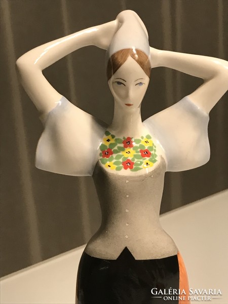 Aquincum porcelain figurine, girl in folk costume, 24 cm high