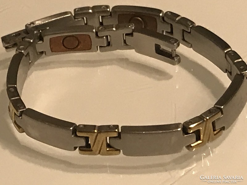 Stainless steel bracelet with gold-plated inserts, 18 cm
