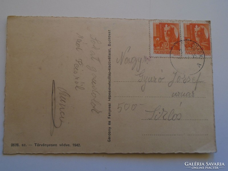 D184369 old postcard pécs -moving mail railway stamping budapest -kijok c1942