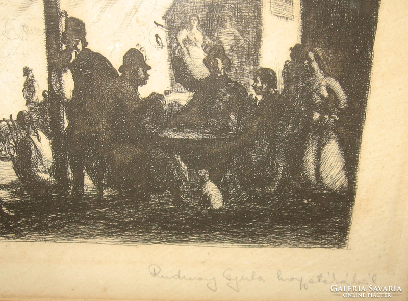 Gyula Rudnay / 1878-1957 / : village pub, etching