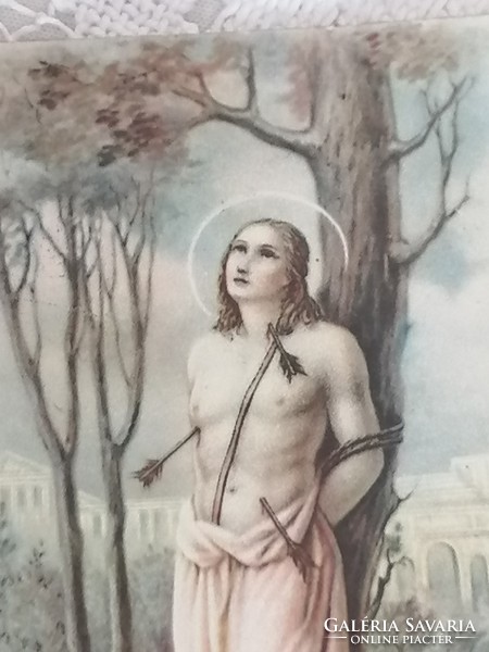 Antique holy image, prayer book 6. The patron saint of athletes, holy sebastian.