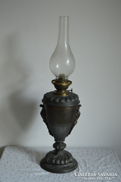 Decorative antique french bronzed kerosene oil lamp