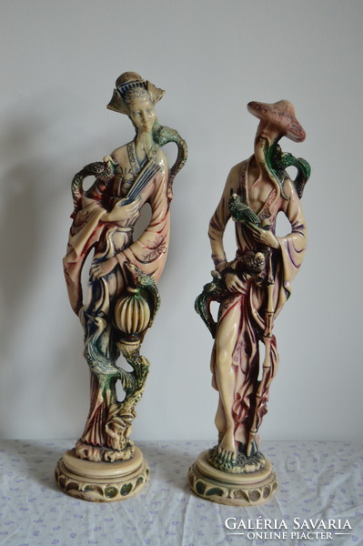 1 Pair of old large Far Eastern resin sculptures, figurines