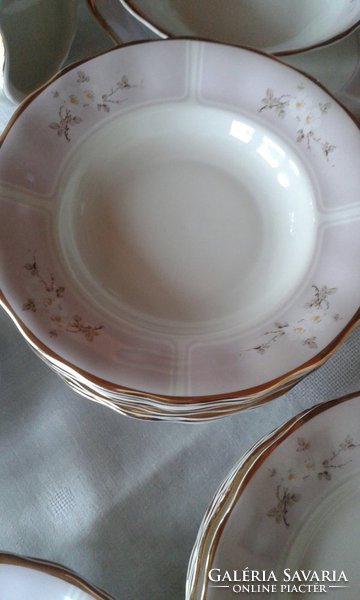 Jarolina rózsaszín porcelán étkészlet, tűzaranyozott, 10 személyes