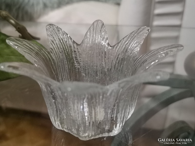 Portugalia, bordázott ipaművészeti üveg mécsestartó 8 cm