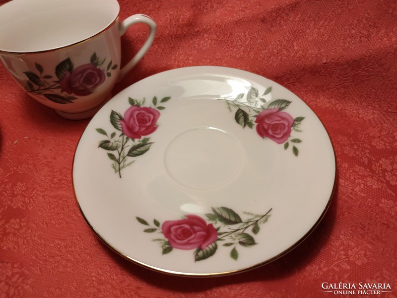 Pink porcelain coffee cup with saucer