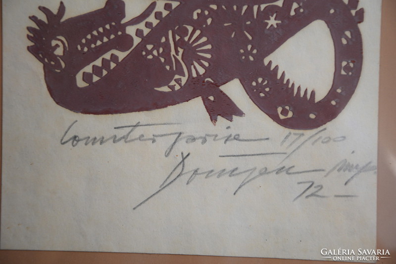 József Domján signed linocut, a real rarity!