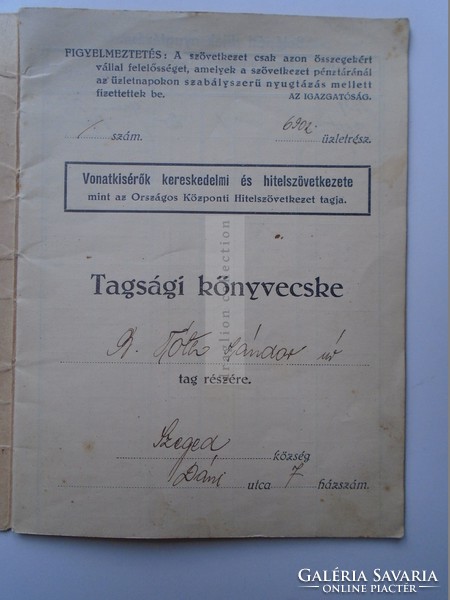 G21.706 Train escorts credit union - membership booklet - Szeged 1938