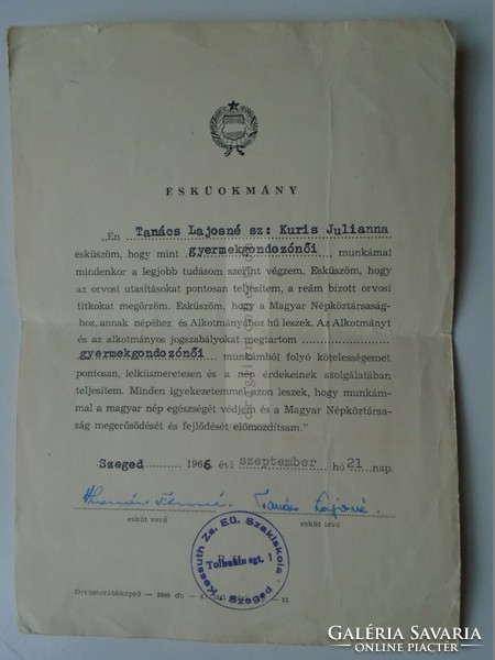 G21.601 Old document - oath of childminders 1966 nail