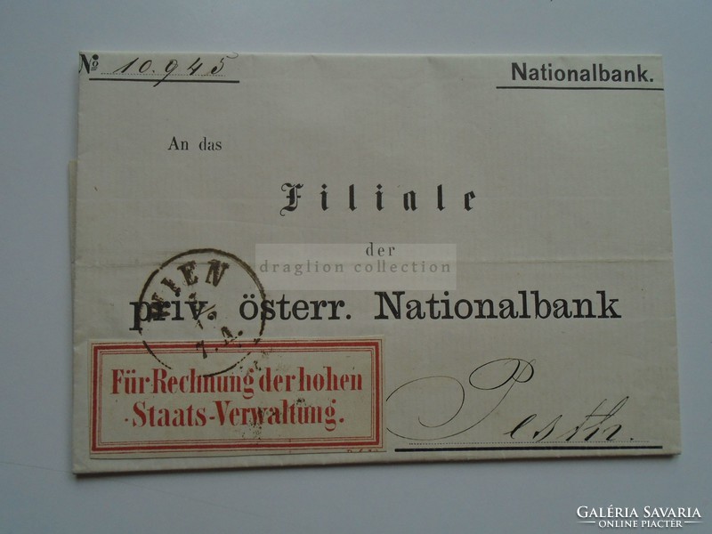 ZA386.2  Osztrák Nemzeti bank hivatalos levele  1866 -küldve Pestre, a pesti fióknak címezve
