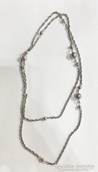 Extra long silver necklace with spheres