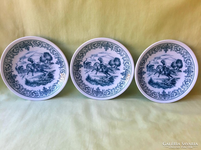 Bavaria, német porcelán, lovas, csikós tányér , kék-fehér (3 db)
