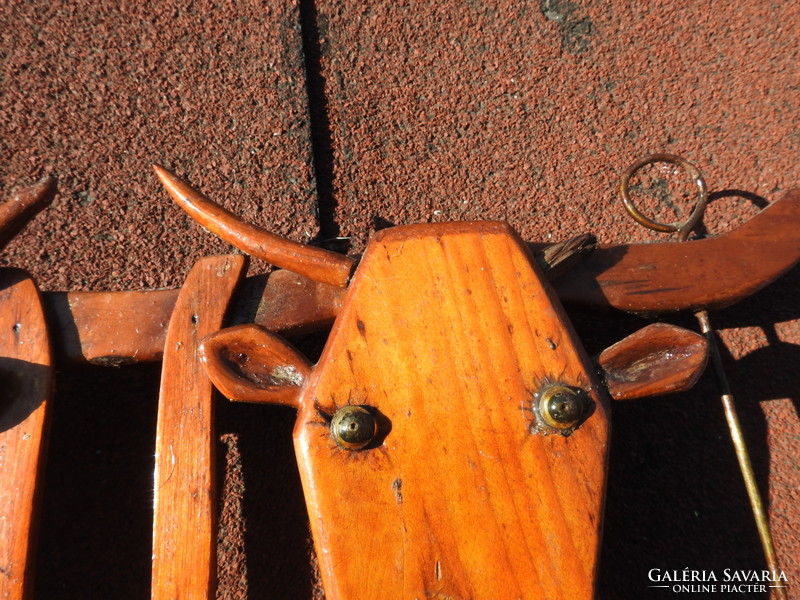Antique wooden ox cart wall keychain / clothes hanger
