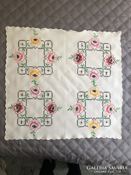 Hand embroidered matyo pattern tablecloth 67 x 63 cm