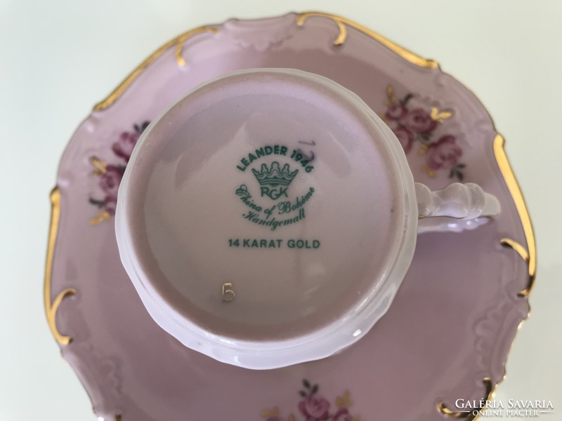 Pink hand painted porcelain cup with 14 carat gilding