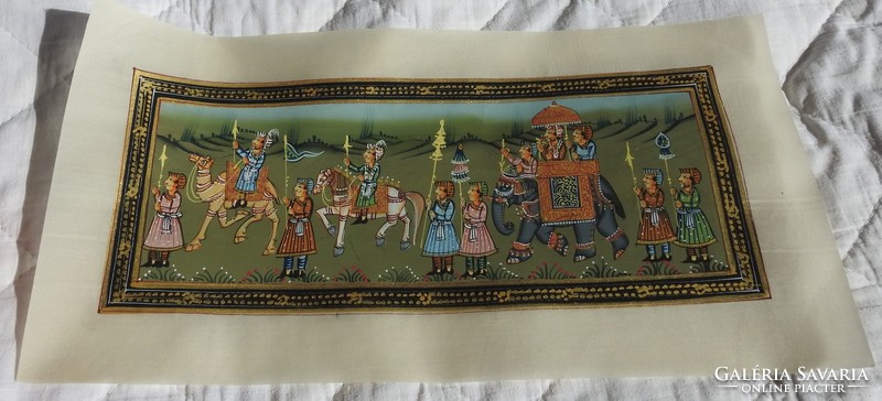 Indiai kézzel festett selyem kép -  Gyaloghintó díszkísérettel 2 féle
