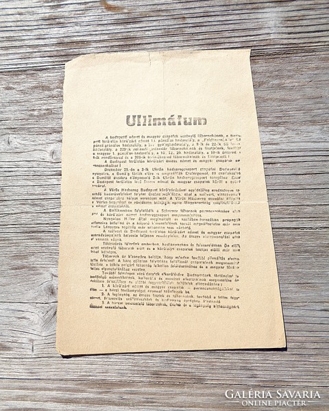Hungarian copy of the ultimatum of Malinovsky and Tolbuchin dated December 1944