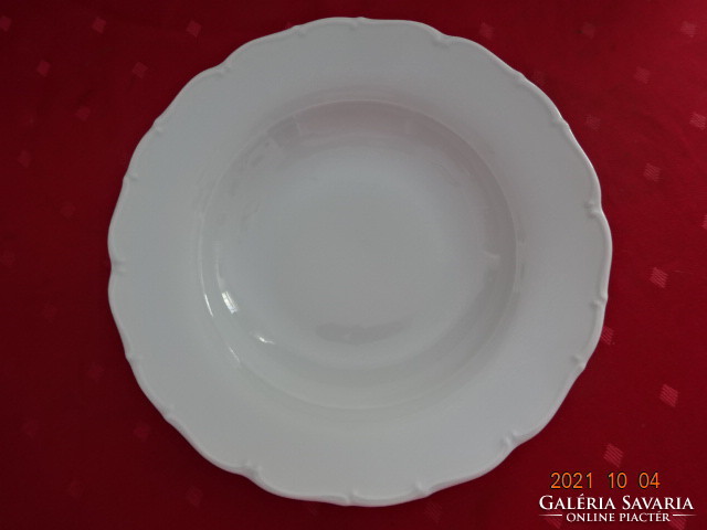 Quality white porcelain deep plate, six pieces, edge printed pattern. He has!