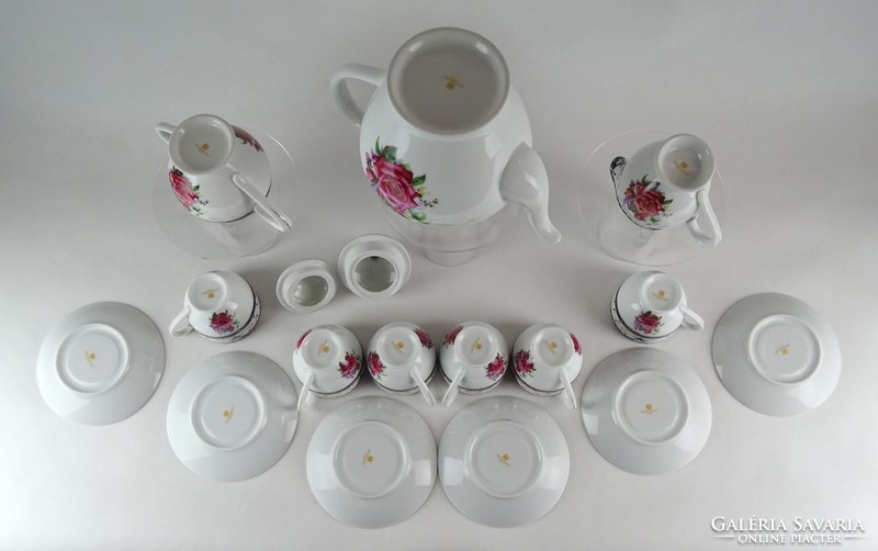 1G074 Jelzett rózsadíszes porcelán kávéskészlet