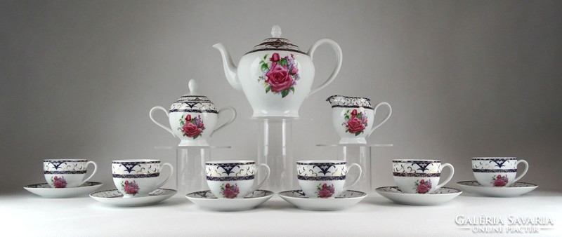 1G074 marked porcelain coffee set with rose decoration