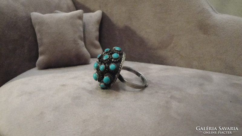 Tibetan silver ring with turquoise stones