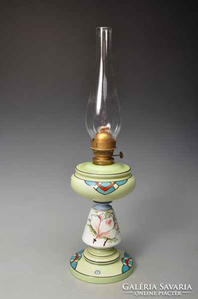 Antik szecessziós petróleum lámpa, fujt - szakított, nagy méret - 51,5 cm.