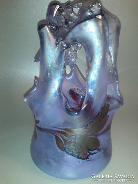 Marked iridescent special artist glass candle holder amorphous vase unique torn