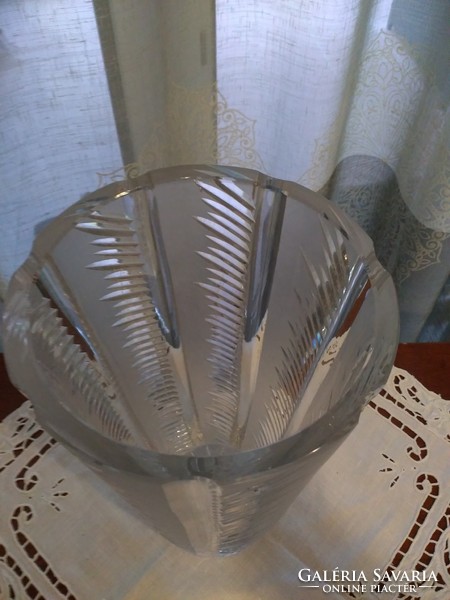 Acid etched lead crystal vase
