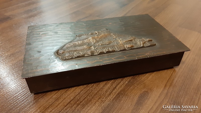 Wooden box with metal embossing motif