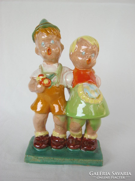 Retro ... Applied hops pottery couple little boy and girl