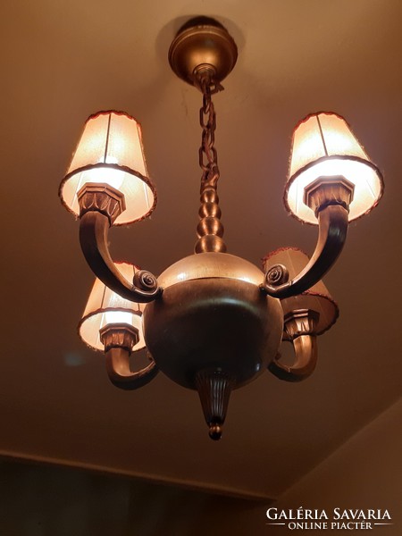 Charming round small 4-branch antique copper chandelier ceiling lamp