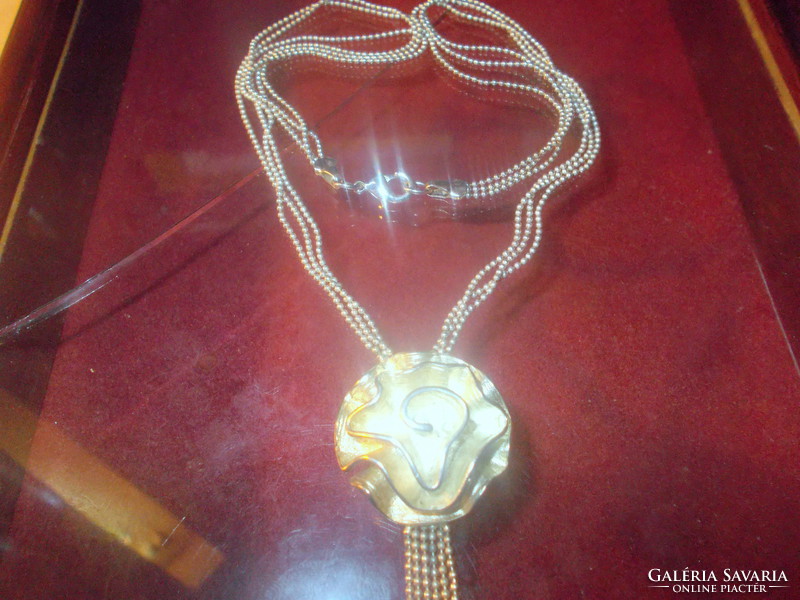 Nagy Rózsa Arany-Ezüst Kéttónusú 3 soros Tibeti Ezüst Vintage Nyaklánc.