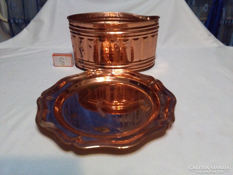 Gold colored metal storage box and plate - together