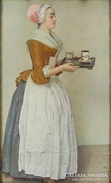1G021 old color framed maid print 34 x 21 cm