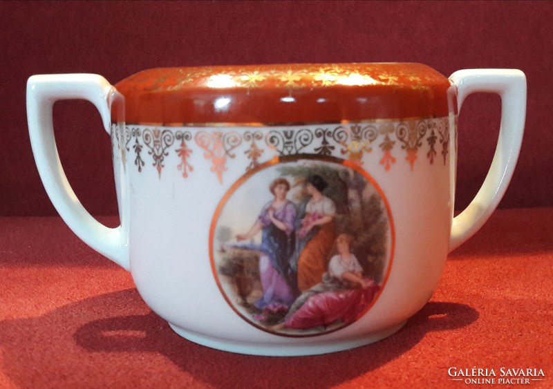 Antique scene porcelain sugar bowl