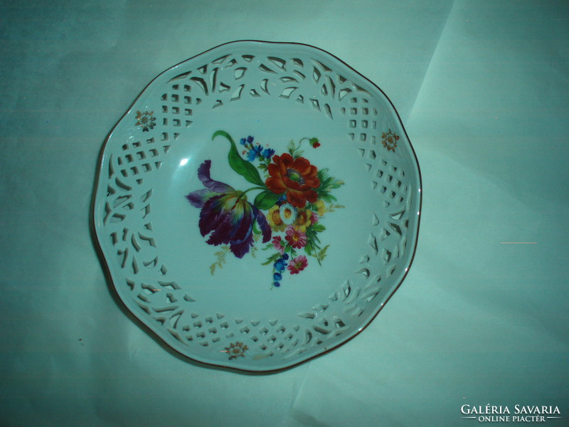 Vintage openwork hand-painted small porcelain serving bowl