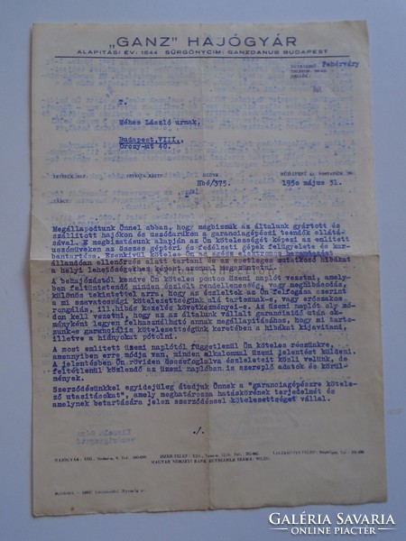 Av837.3 Ganz shipyard budapest 1950 is signed by CEO géza géza to bee lászló