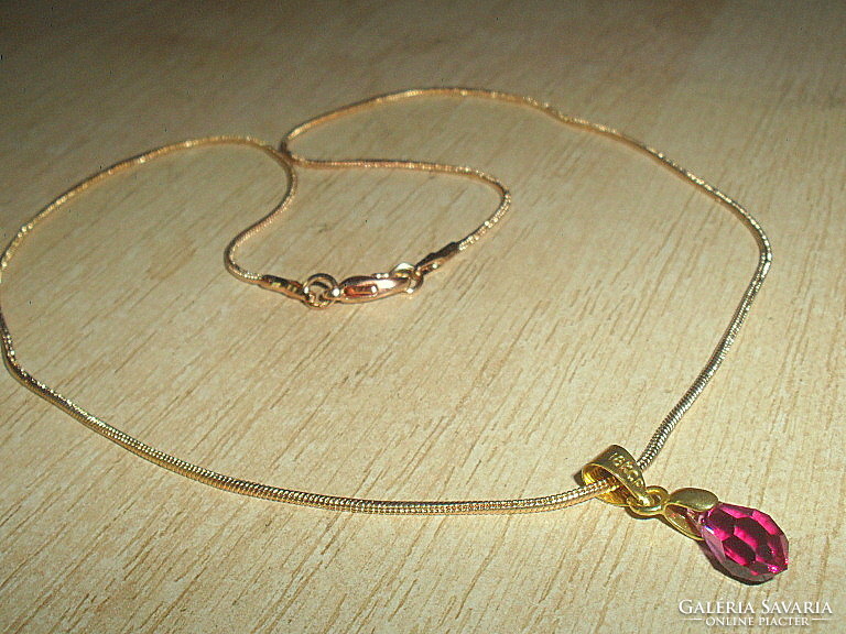 Swarovski pink crystal drop gold gold filled necklace 18kgp