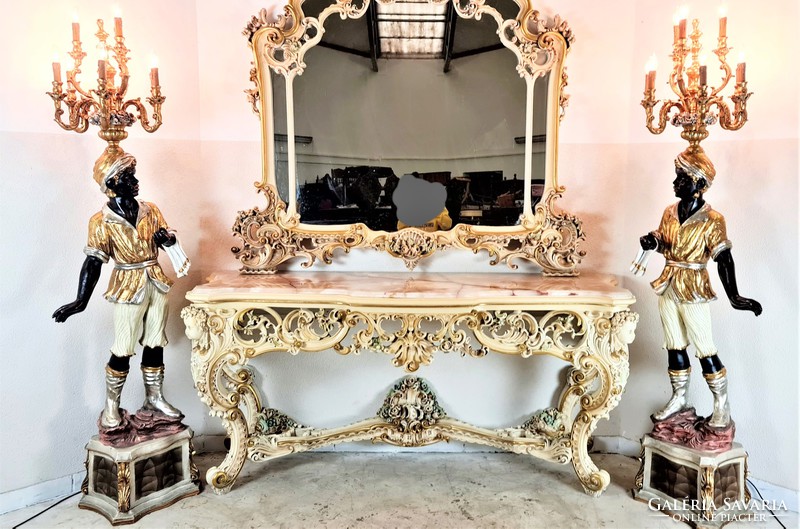 A411 monumental carved Venetian baroque console table with mirror