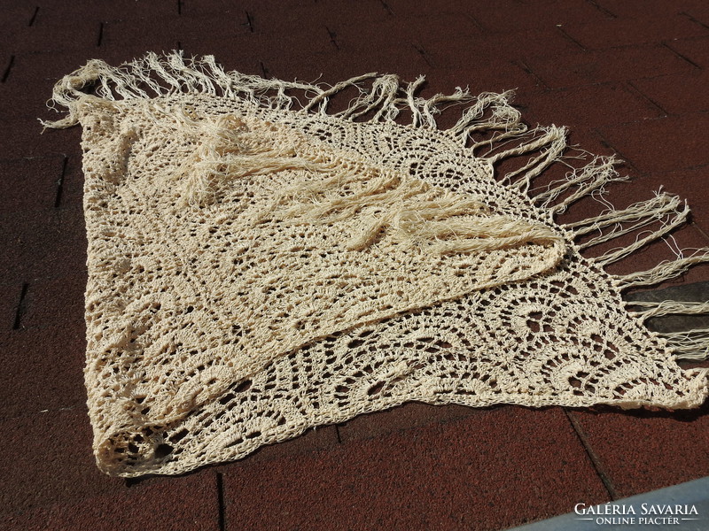 Huge handmade crochet triangular fringed scarf - scarf