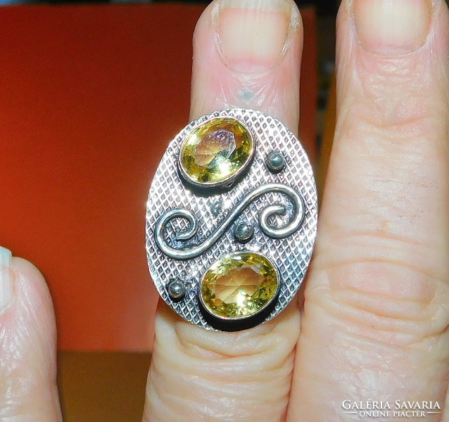 Citrine crystal Tibetan silver ring 7