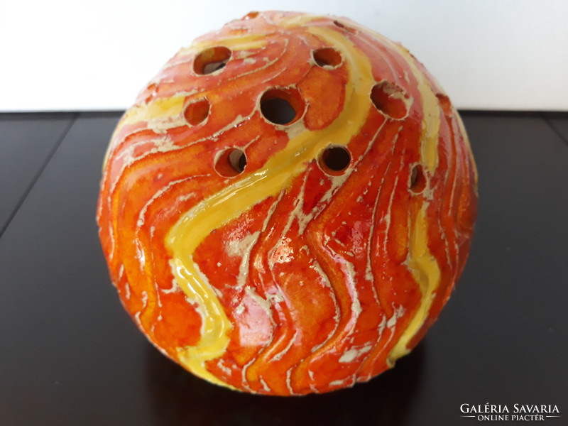 Jelzett gömb alakú kerámia  ikebana váza