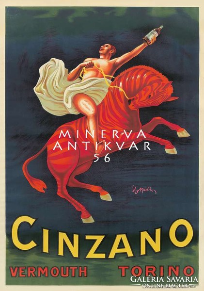 Vintage Cinzano reklám plakát reprint nyomat Cappiello vermut szeszesital piros zebrán lovagló férfi