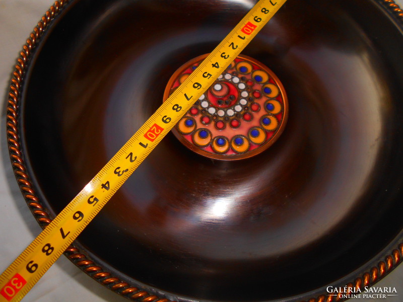 Signed metal bowl with fire enamel (wire enamel) decoration 27 cm- purchased at the art gallery