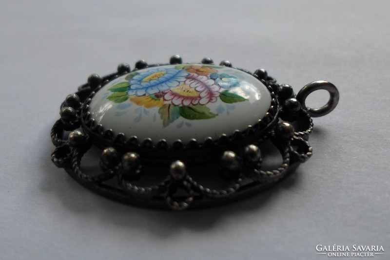 Porcelain pendant with hand painted flowers