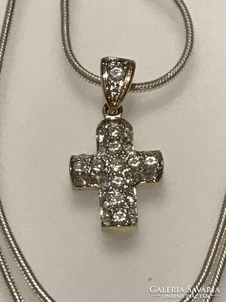 Silver necklace with a cross inlaid with Swarovski crystals, 45 cm