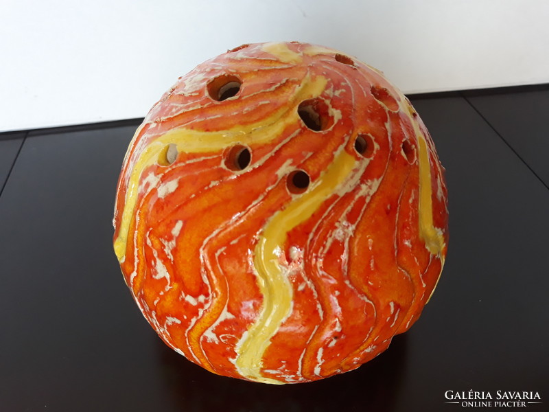 Marked spherical ceramic ikebana vase