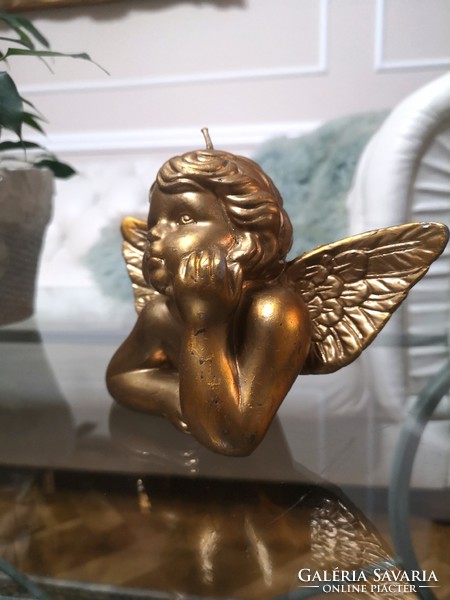 Angel made of wax, handmade gold putto 18 x 13 cm